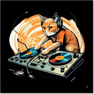 DJ Cat With Headphones - Funny CAT DJ colorful Posters and Art